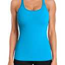 ATTRACO Built in Bra Tops for Women Workout Scoop Neck Yoga Tank Top Tight Fit Blue Small