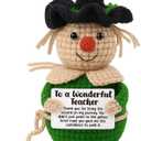 Inspirational Teacher Gift Crochet Scarecrow | Sentimental Thank You Present for Professor, Mentor - Handmade Keepsake for End of Year, Christmas, Graduation, Classroom Decor