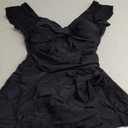 Aidonger One Piece Swimdress Tummy Control Ruffle Swimsuit for Women Tie Knot Swim Dresses V Neck Bathing Suit Skirt Black, XL