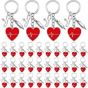 Yinkin 36 Pcs Nurse Keychains Bulk Nurses Week Gifts Keyrings with Red Heart Syringe Stethoscope Pendant Nurse Party Favors RN Thank You Gifts for Women Nurse Day Graduation Students