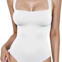 Womens Square Neck Sleeveless Bodysuit Slim Fit Stretchy Tank Top for Summer Layering, Casual Outfits (White, XL)