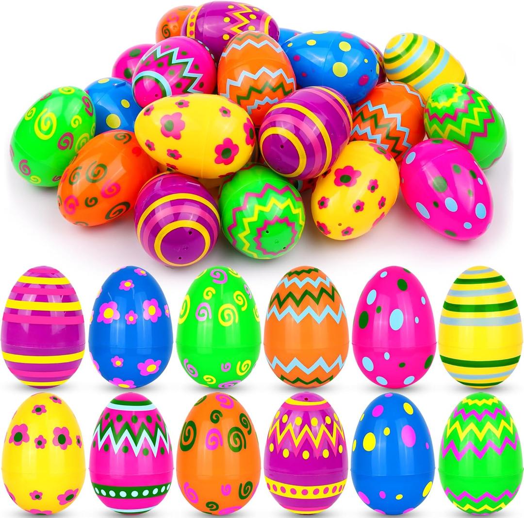 48 PCS 3.1" Plastic Printed Easter Eggs Bulk, Bright Colorful Fillable Empty Easter Eggs Bulks for Egg Hunt, Kids Easter Basket Stuffers Fillers Classroom Prizes Rewards Party Favors for Boys Girls