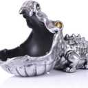 Alligator Statue Key Bowl, Fun Animal Statue Candy Dish for Entryway Decorative Bowl, Office Candy Dish, Big Mouth Sculpture Home Living Room Trinket Container Storage Box (Silver)