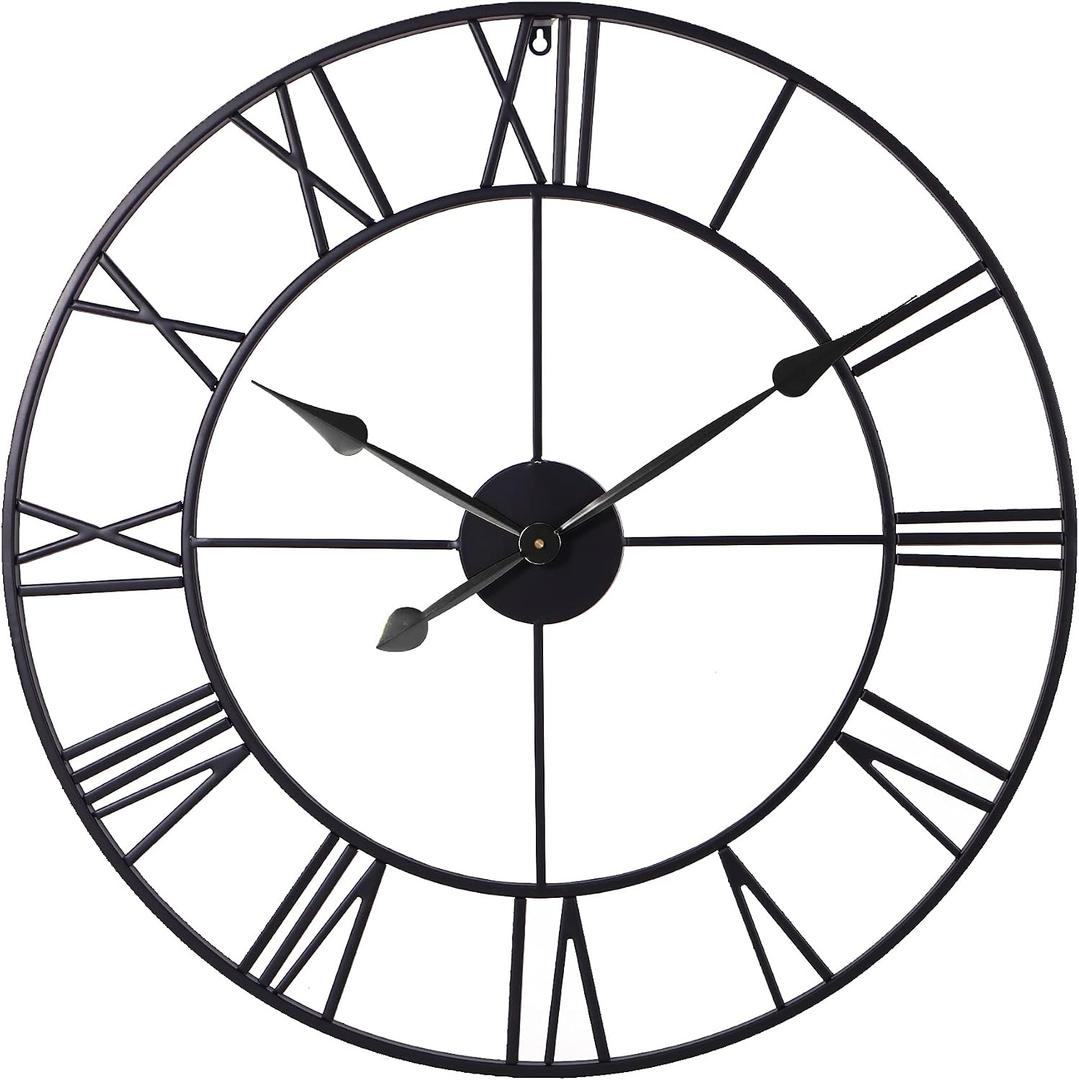INFINITY TIME Large 30 Inch Wall Clocks for Modern Living Room Decor,Black Metal Roman Numeral Wall Clock Decorative for Dinning Room,Home Office