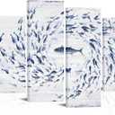 FuShvre Fish Wall Art Sea Animal Picture Prints on Canvas Navy Blue Ocean Life Painting for Modern Home Office Decor Framed Large