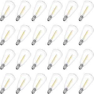 VISTERLITE E12/C7 Base LED Replacement Bulbs for ST38 Outdoor String Lights - Not Solar, Vintage 1W LED Shatterproof Bulb, Warm White 2200K, 25 Pack