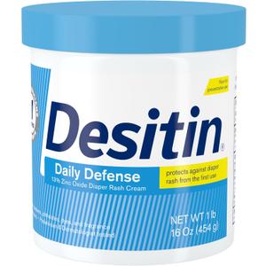 Desitin Daily Defense Baby Diaper Rash Cream with 13% Zinc Oxide, Barrier Cream to Treat, Relieve & Prevent Diaper Rash, Hypoallergenic, Dye-, Phthalate- & Paraben-Free, 16 oz, Best By: 01/2028
