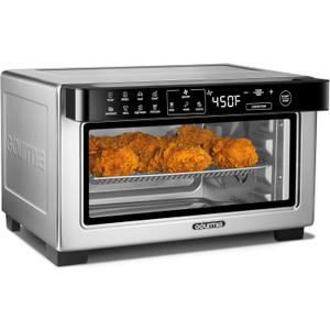Gourmia Toaster Oven Digital Air Fryer - Convection Mode with 4 Slice Capacity, 3 Rack Positions, 12 Presets, Toast, Bagel, Bake, Roast, Broil, Dehydrate, Popcorn, Fits 9" Pizza, Stainless Steel (Large, Silver)