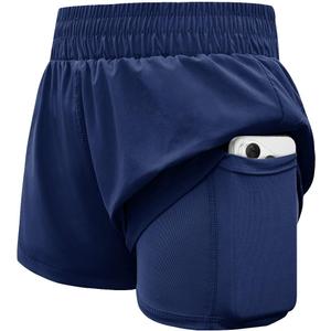 WIFFGO Girls Athletic Shorts 2 in 1 Elastic Waist Pockets Biker School Ball Games Running Sports Teen Summer Outfits (Navy Blue)(Size 160)