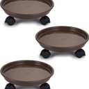 Fasmov 3 Pcs Plant Pallet Caddy Plant Stand Round Flower Pot Mover, Plant Pot Pallet Dolly Caster with Universal Wheels (Brown)