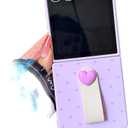 Cute Case for Galaxy Z Flip 7 Small Love Heart Print, Trendy Lovely Girls Protective Cover Kawaii PU Holder, Woman Hard PC Aesthetic Case for Z Flip 7 -Purple