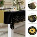 Smiry Plastic Table Cloth Disposable 5 Pack, 54 x 108 Inch Rectangle Waterproof Tablecloth, Printed Gold Table Runner Style for Birthday Weeding, Party Decorations, Leakproof & Sturdy, Black and Gold