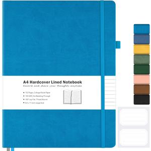 College Ruled Notebook, A4 Hardcover Leather Notebook for Work, Lined Notebook Journal for Women, Men, 192 Thick Paper, 8.5" x 11", Large Notebook with Pockets, Professional Business Notebook, Navy