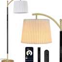 Floor Lamp, LED Floor Lamp with APP & Remote & Touch Control, Stepless Color Temperatures and Brightness, Tall Standing Lamp with Pleated Lampshade for Living Room, Bedroom, Office(Black Gold)
