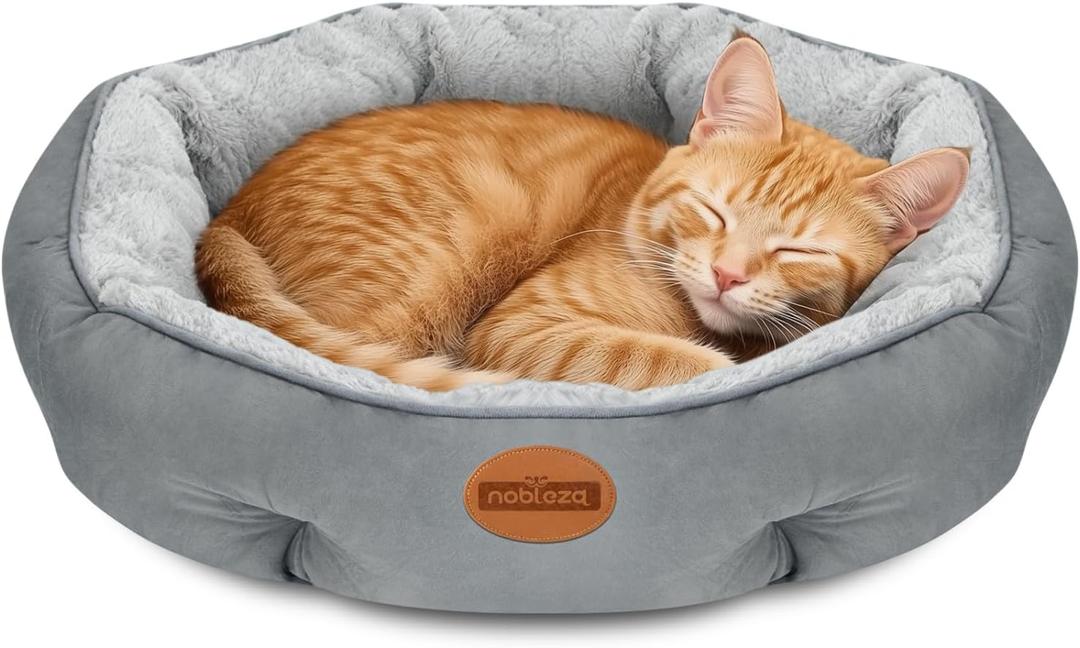 Nobleza Dog Beds for Small Dogs, Plush Anti Anxiety Donut Round Orthopedic Dog Bed for Sleeping, Supportive Washable Calming Warming Soft Non-Slip Cat Beds for Indoor Cats Washable, 24in, Light Grey (23.6"L x 15.7"W x 7.0"Th)