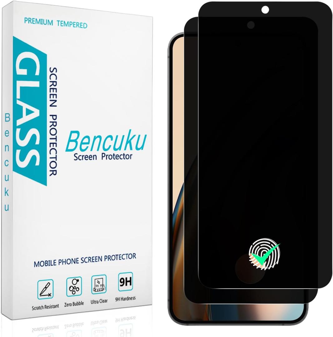 2 Pack Privacy Screen Protector for Samsung Galaxy S24 FE Anti Spy Private Tempered Glass, Support Fingerprint Unlock, Anti Scratch, Bubble Free (Black)