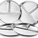 Stainless Steel Kids Plates Set of 4, 9" Portion Control Plates Divided Plate for Adults Toddlers Balance Lunch, Bariatric & Diabetic Diet, Non Toxic Camping Metal Snack Plate for Eating