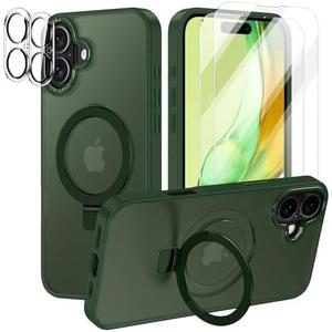 Lamcase for iPhone 17 Case,with Magnetic Invisible Stand [Military Drop Protection] [Compatible with MagSafe] Shockproof Slim Translucent Anti-Slip with 2 Screen Protector,Green