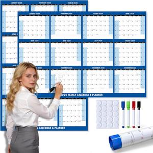 2026 Wall Calendar - 48"x32" Extra Large, Dry Erase Calendar for Wall | Waterproof Yearly Calendar with 4 Markers | Double Sided & Vertical & Horizontal Reversible Planner for Office, Home, School Use