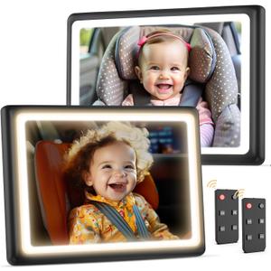 Baby Car Mirror with Light 2-Pack  Shatterproof, Remote Control Night Vision, 360 Adjustable, Easy Install for Rear-Facing Infant Car Seats