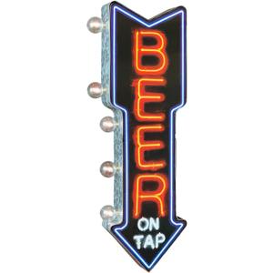 Beer On Tap Double-Sided Marquee Sign With Neon Print And LED Bulbs Vintage Inspired Retro Decor For The Home (26 x 3" x 8)