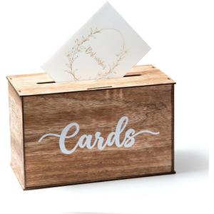 Rustic Wedding Card Box for Reception, Wooden Card Box with Slot for Wedding Decor Party, Birthday, Bridal Shower, Baby Shower and Graduation Party