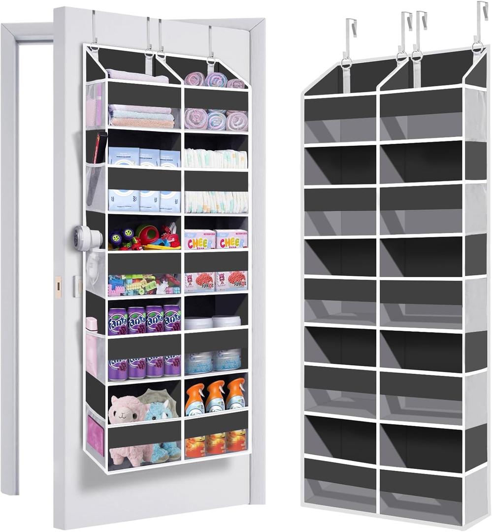 Heavy Duty Over The Door Organizer 5 Tiers, Extra Large Behind Door Storage of 10 Big Front & 10 Mesh Pockets, 80lb Weight Capacity, Hanging Doors Storage Organizer for Closet Bedroom Nursery, Grey (Gray)