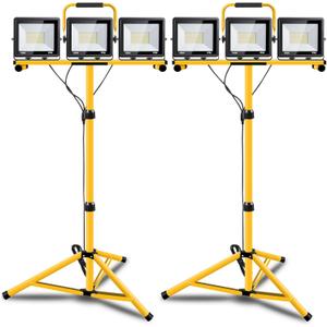 22000 Lumen Work Lights with Stand, 3 Adjustable Head LED Work Light, with Adjustable and Foldable Tripod Stand, Waterproof Lamp with Individual Switch with 6500 Kelvin Color Temperature 2Pack