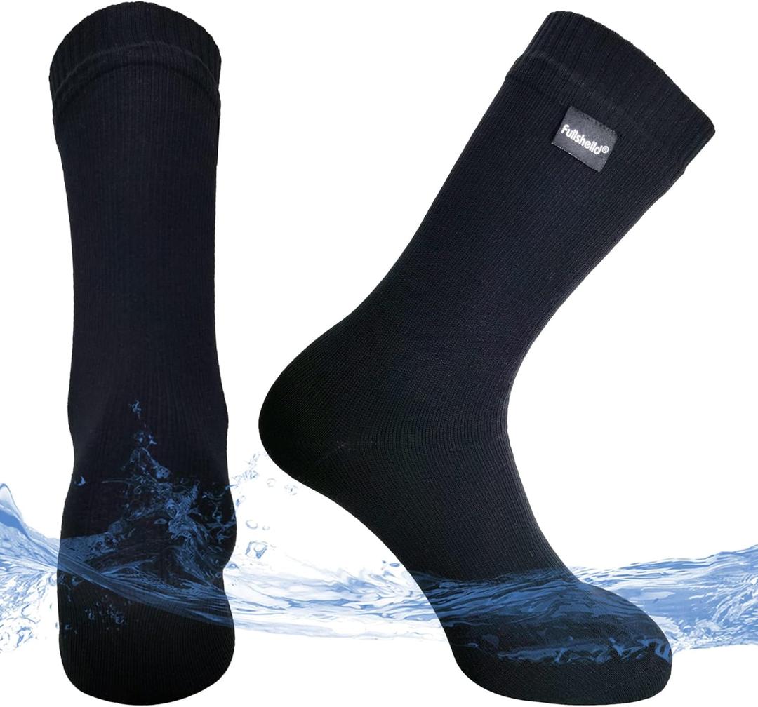 Fullsheild Mens Waterproof Hiking Socks, Unisex Breathable Outdoor Athletic Hiking Wading Trail Running Skiing Crew Socks (Small, Black)