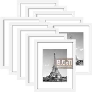 upsimples 8.5x11 Picture Frame Set of 10, Display Pictures 6x8 with Mat or 8.5x11 Without, Multi Photo Frames Collage for Wall or Tabletop Display, White