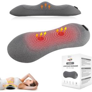USUIE 3-in-1 Rechargeable Electric Lumbar Support Pillow with Heat & Massage & Traction, Ergonomic Lower Back Massager for Pain Relief Deep Tissue, Ideal for Car/Bed/Sleeping/Office Chair/Travel