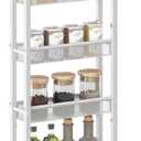 VASAGLE Slim Rolling Cart, 5-Tier Storage Cart, Narrow Cart with Handle, 5.1 Inches Deep, Metal Frame, for Kitchen, Dining Room, Living Room, Home Office, Oak Beige and Classic White