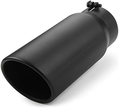 Exhaust Tip 5" Inlet, A-KARCK Exhaust Tailpipe Tip 5" Inlet 6" Outlet 15" Long Black Coating Bolt On for Pickup Truck Tailpipe
