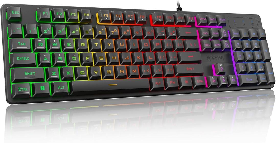Redragon K521 Upgrade Rainbow LED Gaming Keyboard, 104 Keys Wired Mechanical Feeling Keyboard with Multimedia Keys, One-Touch Backlit, Anti-Ghosting, Compatible with PC, Mac, PS4/5, Xbox (Black)