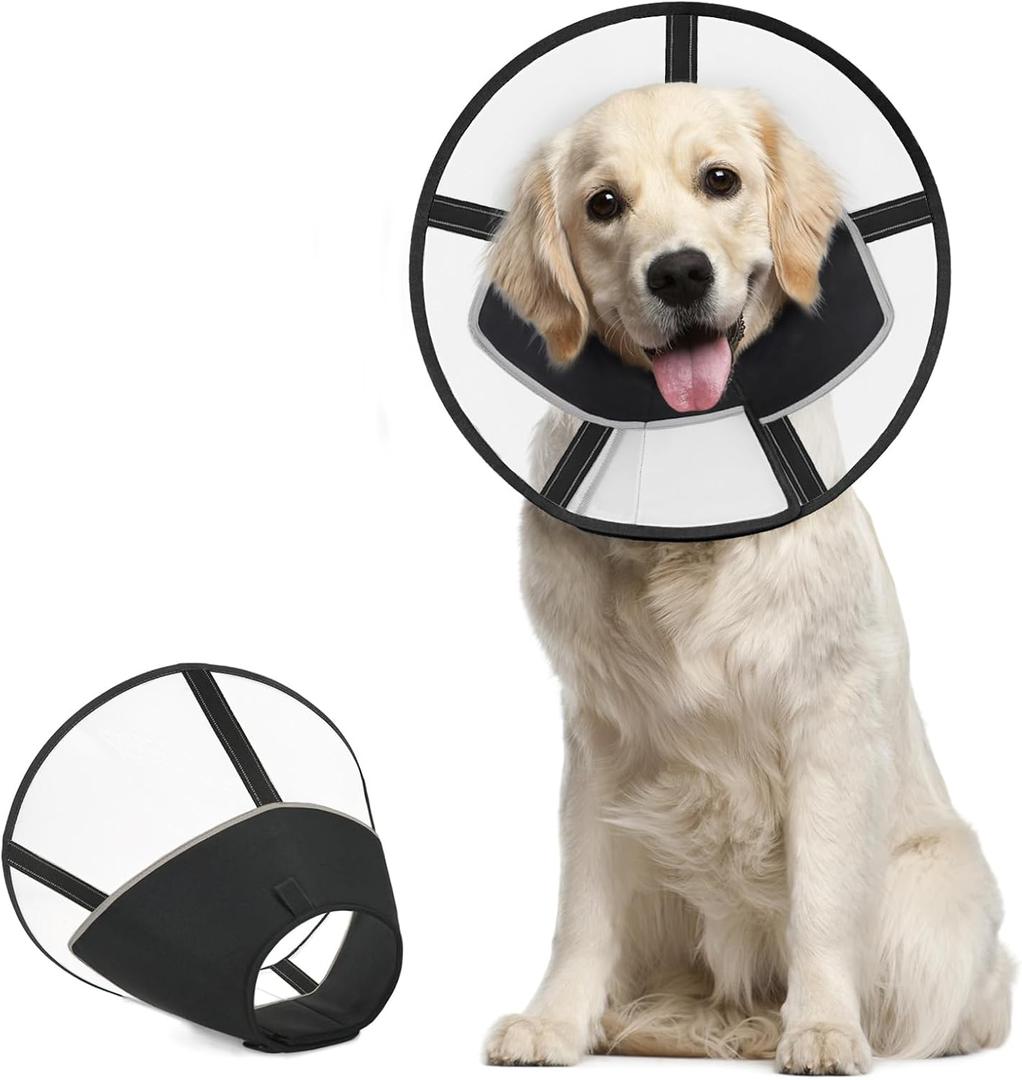 Supet Dog Cones for Large Dogs, Soft Dog Cone Collar to Stop Licking, Comfortable E Collar with Soft Fabric After Surgery, Adjustable Pet Recovery Collar (L)