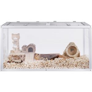 Large Hamster Cage, 40 x 20 x 20 in Chew-Proof Metal Frame, Clear Acrylic with Vent Holes, Hinged Top with Stainless-Steel Mesh  Hamster Enclosure