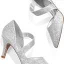 mysoft Women's Pointed Toe Low Stiletto Heel Dress Pumps Shoes, 6, Silver Glitter