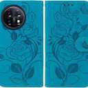 Case for OnePlus 11 Case, One Plus 11 5G PHB110 Wallet Case with Tempered Glass Screen Protector, Flower Leather Flip Credit Card Holder Stand Phone Cover Cases for OnePlus 11 5G Blue