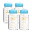 Matyz Glass Breastmilk Storage Bottles, 4 Pack, 8 oz, Sturdy Glass Bottle for Milk Freezing and Baby Feeding - Large Pumping Bottle for Philips Medela Spectra Breast Pumps - No BPA (Blue Lids)