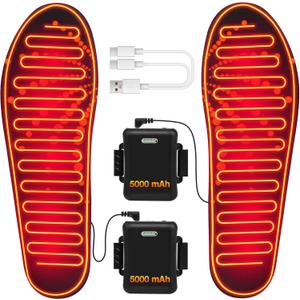 Heated Insoles with 5000mAh Battery, Foot Warmers Rechargeable with 4 Heating Levels, Full Foot Heating, Cut-to-Fit, Electric Heated Insoles for Men and Women, S: 4.5-8