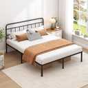 King Bed Frame with Classic Headboard, Strong Metal Slats Support, Under Bed Storage Space,No Box Spring Needed, Easy to Assemble, Black