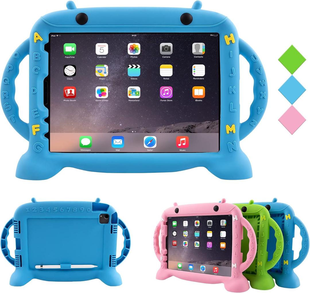 CHIN FAI Kids Case for iPad Air 5th/4th Generation 10.9 Inch (2022/2020) & iPad Pro 11" (2021/2020/2018) Shockproof Silicone Handle Stand Case with Pencil Holder (Blue)