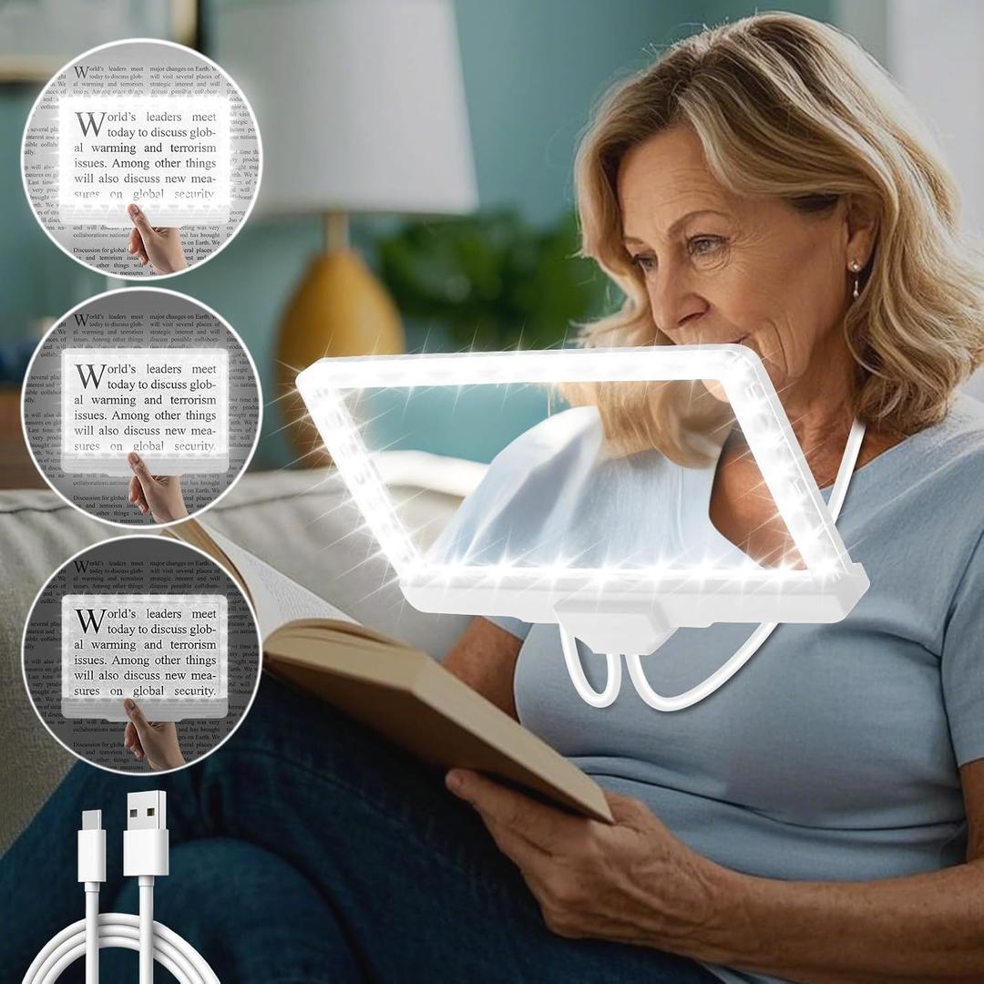 Rechargeable Hands-Free Magnifying Glass with Light for Reading 5X Lighted Magnifying Glass with Neck Wear,43 Bright LED Large Flexible Gooseneck Magnifier for Seniors for Newspaper