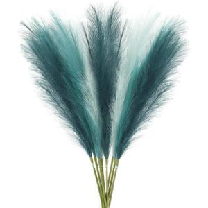 Agusbagli 8 Pcs Teal Blue Faux Pampas Grass Decor 35” Fluffy Tall Artificial Colored Pampas Grass Blue Fake Pompous Grass Stems Large Flower Arrangement Floor Vase Filler for Home Wedding Boho Decor