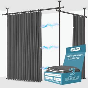 Jilron No-Drill Room Divider Curtains Set: Includes 106" W x 84" L Grey Curtain 2-Panel & Adjustable Pole Brackets (72-200" W x 43-120" H Adjustable Range), 100"W x 84"L