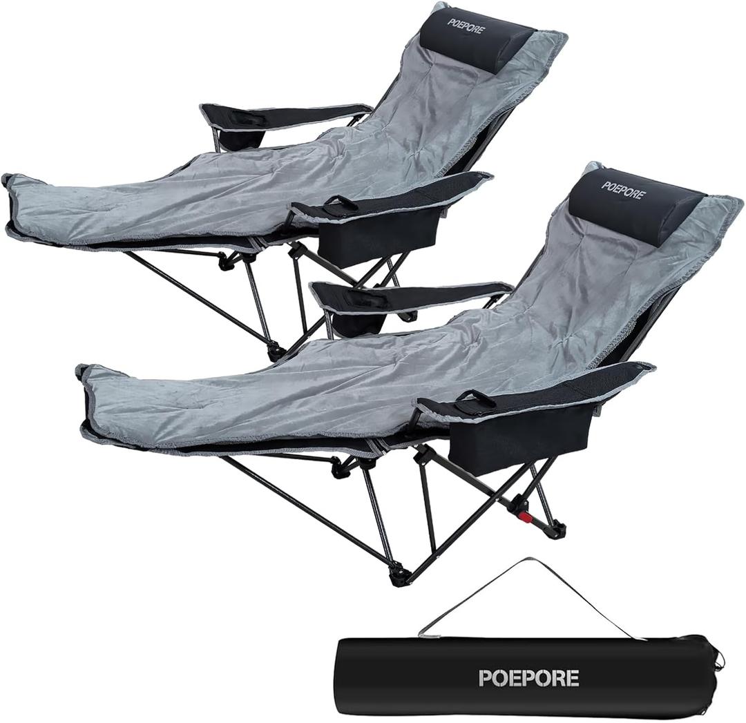 2-Pack Reclining Camping Chair 4 Position with Foot Rest Comfortable for Adults 265Ibs Folding Lounger Mesh Beach Chair with Cooler Bag,Cotton Cushion and Cup Holder for Outdoor Patio, 2-pack With Cotton Pad