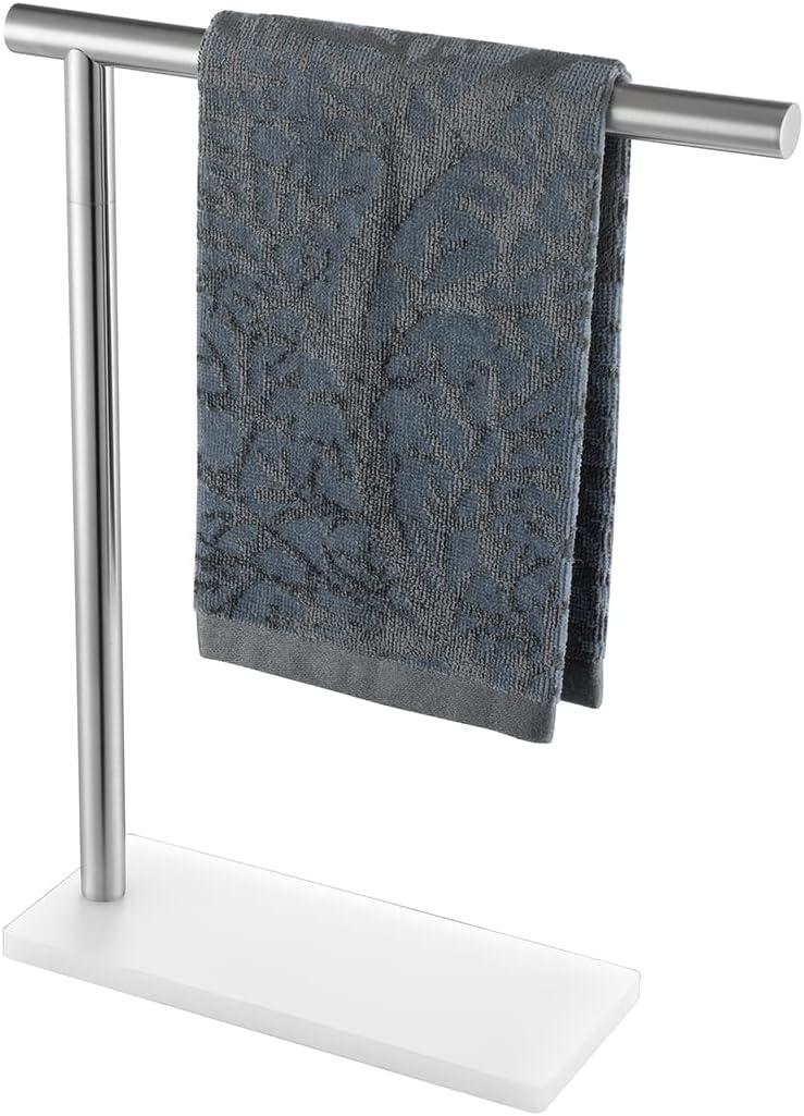JQK Hand Towel Holder Stand Brushed, Modern Tree Rack Free Standing for Countertop with 12 Inch Bar, 304 Stainless Steel Thicken 0.8mm, HTT170-WN