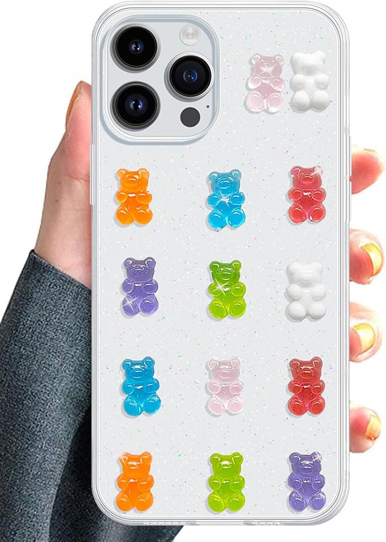 UnnFiko Cute Clear Phone Case for iPhone 16 Pro Max, Super Kawaii Cartoon Bears, Funny Creative Soft Protective Phone Cases Cover for iPhone 16 Pro Max(Bears)