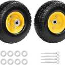 4.10/3.50-4 tire and wheel flat free, 10 Inch Solid Rubber Tire with 5/8" Bearings 2.1" Offset Hub For Hand Truck Garden Cart Wagon Trolley Dolly Wheels(2 Pack)