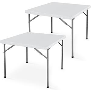 LUSHVIDA 2 Packs Vinyl Card Tablecloth with Flannel Backing 34x34 inch - Waterproof Plastic Picnic Table Cover for Square Folding Table Cloth with Elastic Corners, White